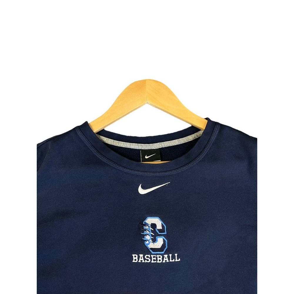 Nike Mens Medium Blue Crewneck Sweatshirt "C Baseball" Logo Pullover Sweater